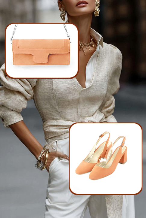 Dress slingback heels in marigold orange leather with medium flare heels and round toe - Top view